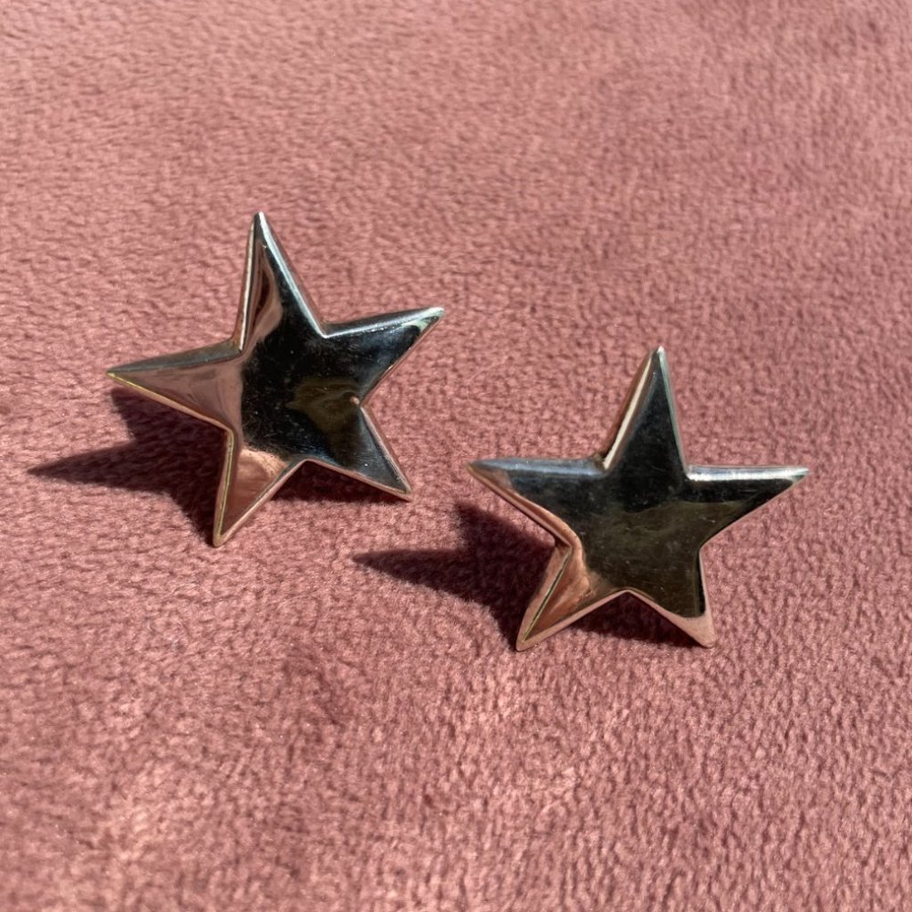 Shiny Vintage Sterling Silver Star Stud Earrings